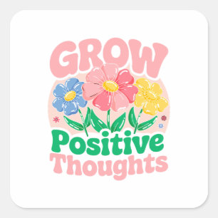 Pegatina Cuadrada Pensamientos positivos de crecimiento - Floral Ins