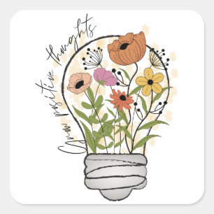Pegatina Cuadrada Pensamientos positivos para crecer Flores silvestr