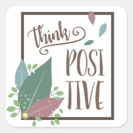 Pegatina Cuadrada Pensar en el boho de la pluma de texto de motivaci