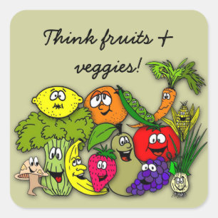 Pegatina Cuadrada pensar frutas 'n verduras