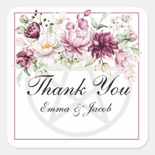 Pegatina Cuadrada Pentáculo romántico floral de flor