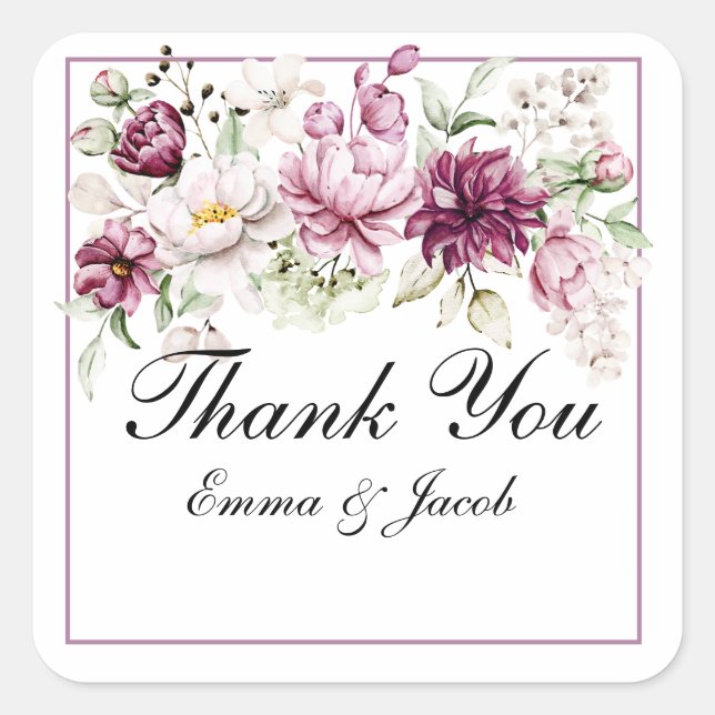 Pegatina Cuadrada Pentáculo romántico floral de flor (Anverso)