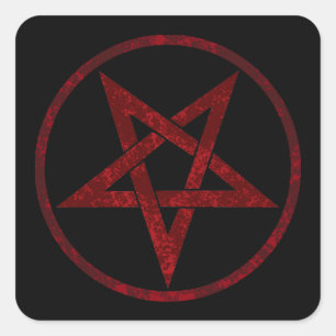 Pegatina Cuadrada Pentagram del diablo Rojo