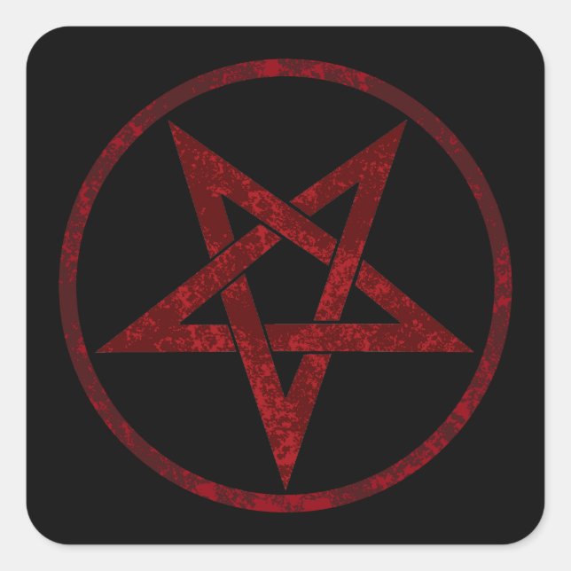 Pegatina Cuadrada Pentagram del diablo Rojo (Anverso)
