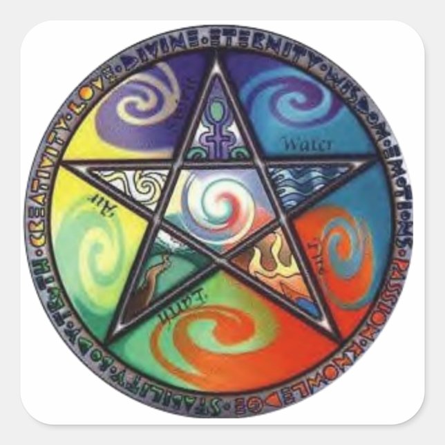 Pegatina Cuadrada Pentagram Wiccan (Anverso)
