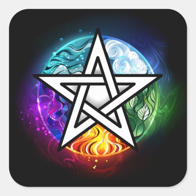 Pegatina Cuadrada Pentagrama de Wiccan (Anverso)