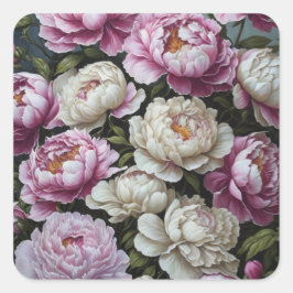 Pegatina Cuadrada peonías rosadas