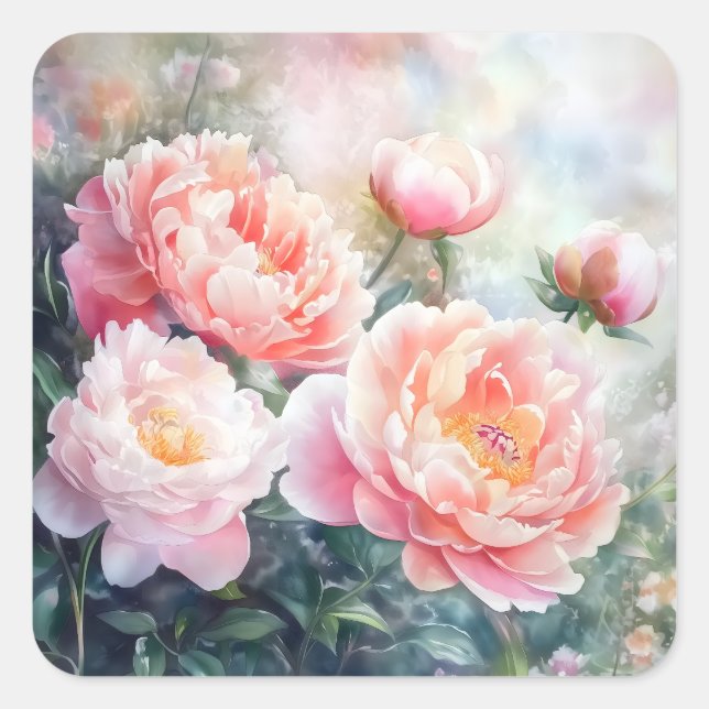 Pegatina Cuadrada Peonies (Anverso)