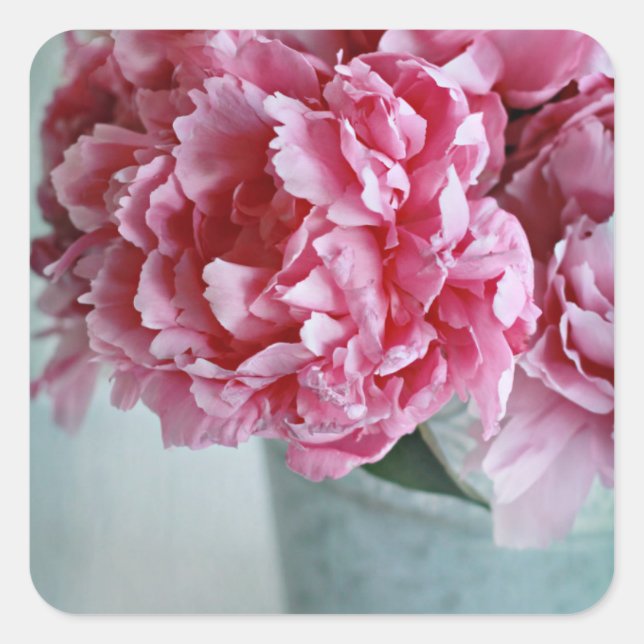 Pegatina Cuadrada Peonies en la mesa (Anverso)