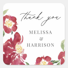 Pegatina Cuadrada Peony Peony Boda de color rojo