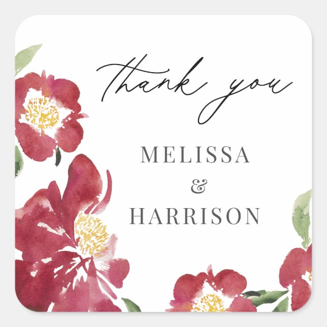 Pegatina Cuadrada Peony Peony Boda de color rojo (Anverso)