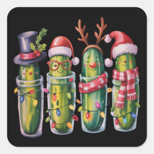Pegatina Cuadrada Pepino divertido de Navidad Pepinos de vacaciones