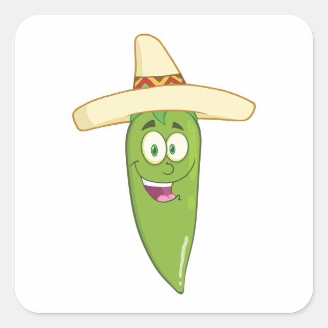 Pegatina Cuadrada Pepper de chile verde sonriente (Anverso)
