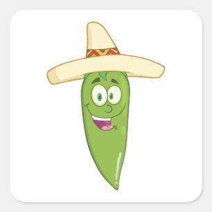 Pegatina Cuadrada Pepper de chile verde sonriente