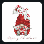 Pegatina Cuadrada Peppermint Scandinavian Gnome Merry Christmas<br><div class="desc">I hope you'll enjoy this red and white peppermint candy Scandinavian gnome.</div>