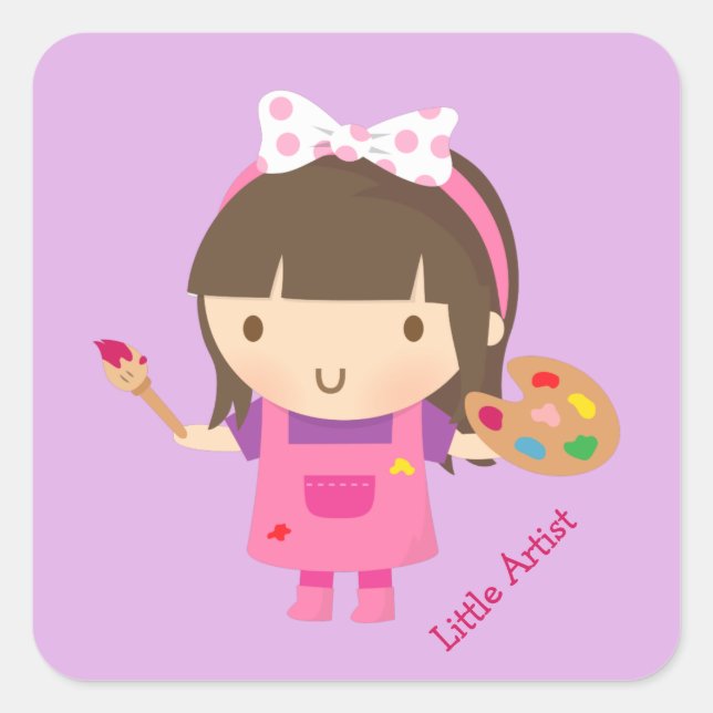 Pegatina Cuadrada Pequeña artista pintora Chica en el trabajo (Anverso)