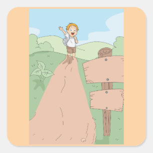 Pegatina Cuadrada Pequeña aventura de senderismo del explorador