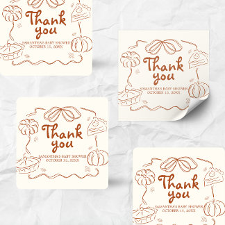 Pegatina Cuadrada Pequeña Baby Shower de calabaza
