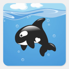 Pegatina Cuadrada Pequeña ballena orca en el océano