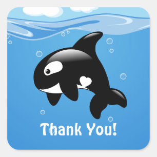 Pegatina Cuadrada Pequeña ballena orca lindo Gracias