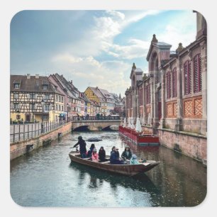 Pegatina Cuadrada Pequeña barca del río Venecia