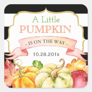 Pegatina Cuadrada Pequeña Calabaza en otoño deja caer Baby Shower