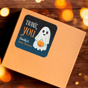 Pegatina Cuadrada Pequeña calabaza fantasma Ducha de bebé Halloween