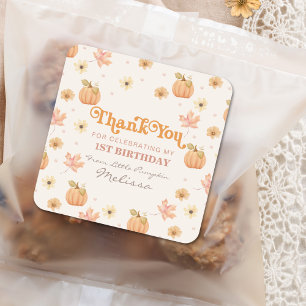 Pegatina Cuadrada Pequeña Calabaza Floral Gracias Cumpleaños