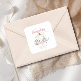 Pegatina Cuadrada Pequeña Calabaza Rosa Floral Baby Shower