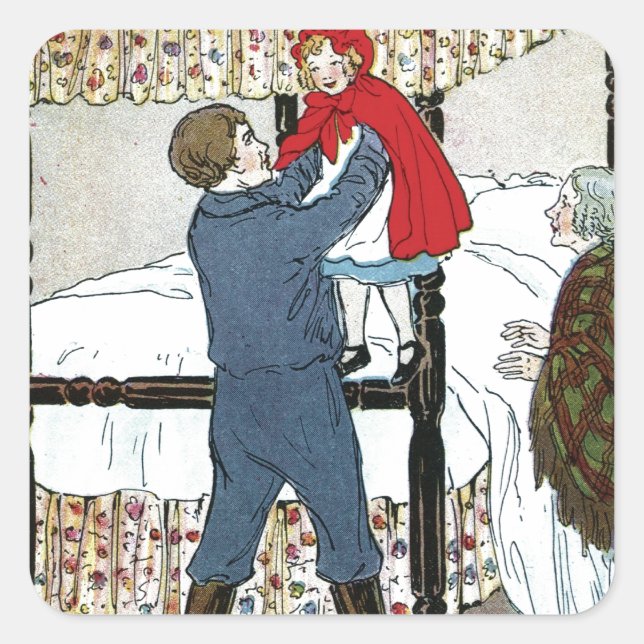 Pegatina Cuadrada Pequeña Caperucita Roja: Pequeña Caja Fuerte Roja (Anverso)