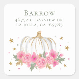 Pegatina Cuadrada Pequeña Chica de calabaza Dirección de devolución