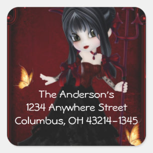 Pegatina Cuadrada Pequeña Cookie Devil Chica Diseño 1