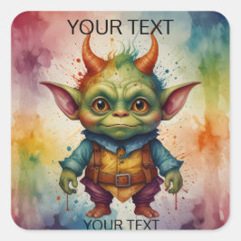 Pegatina Cuadrada Pequeña criaturita alegre y divertida