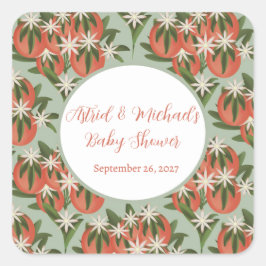 Pegatina Cuadrada Pequeña Cutie Clementine Sage | Citrus Baby Shower