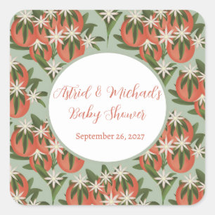 Pegatina Cuadrada Pequeña Cutie Clementine Sage   Citrus Baby Shower