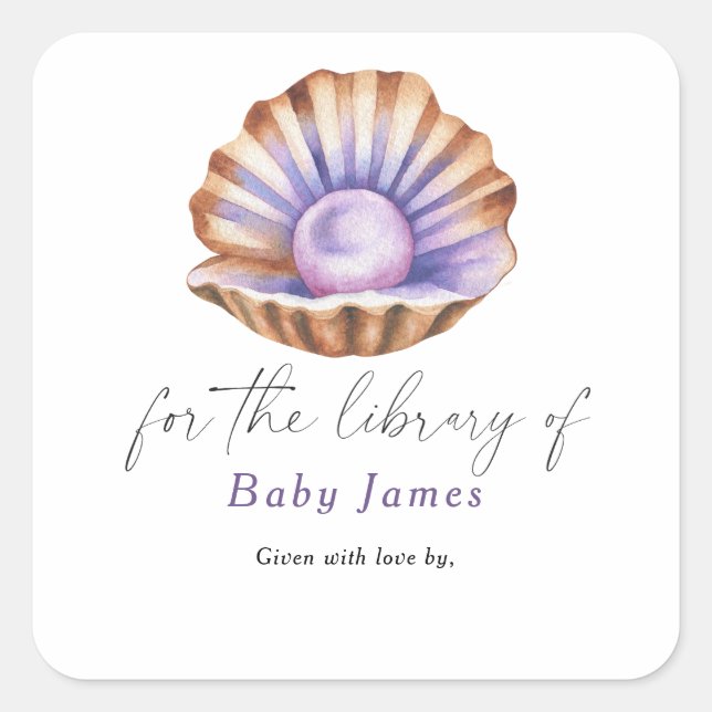 Pegatina Cuadrada pequeña ducha de perlas para bebés - Para la bibli (Anverso)