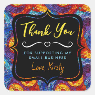 Pegatina Cuadrada Pequeña empresa de vidrio de mosaico con té de arc