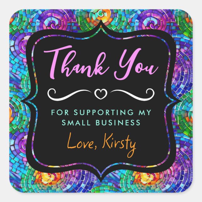 Pegatina Cuadrada Pequeña empresa de vidrio de mosaico con té de arc (Anverso)