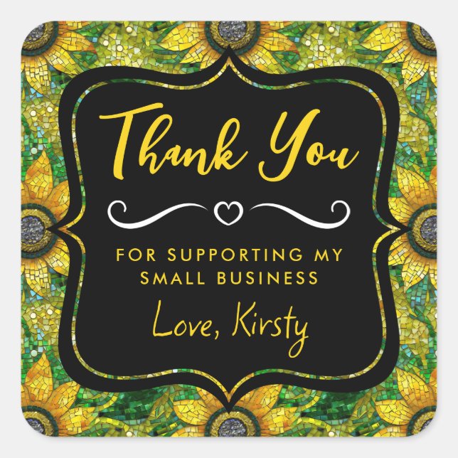 Pegatina Cuadrada Pequeña empresa de vidrio de mosaico de girasol am (Anverso)