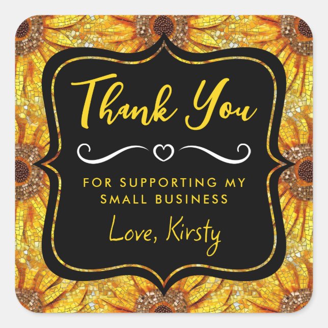 Pegatina Cuadrada Pequeña empresa de vidrio de mosaico de girasol am (Anverso)