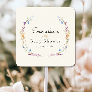 Pegatina Cuadrada Pequeña Flor Silvestre Boho Sueño - Shower de Bebé