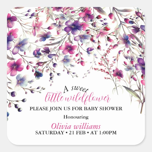 Pegatina Cuadrada Pequeña flor silvestre dulce moderno bebé rosa (Anverso)