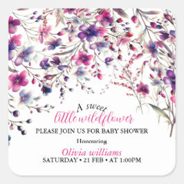 Pegatina Cuadrada Pequeña flor silvestre dulce moderno bebé rosa