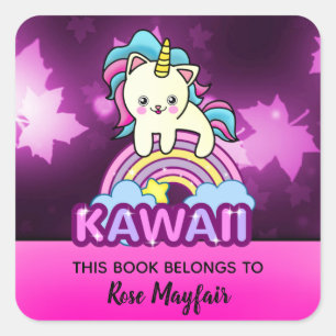 Pegatina Cuadrada Pequeña Kitty Unicorn con Twinkle Otoño