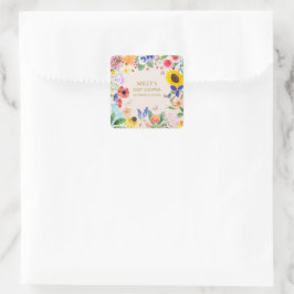 Pegatina Cuadrada Pequeña mamá de flores silvestres en Bee Baby Show