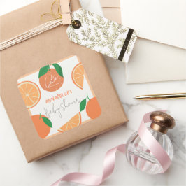 Pegatina Cuadrada Pequeña Naranja moderna Baby Shower