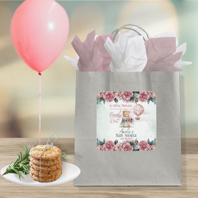 Pegatina Cuadrada Pequeña Princesa Osa Bearly Wait Chica Baby Shower (Subido por el creador)