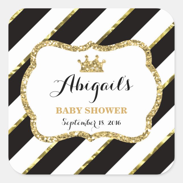 Pegatina Cuadrada Pequeña Princesa Pegatina, negra, falsa Purpurina (Anverso)