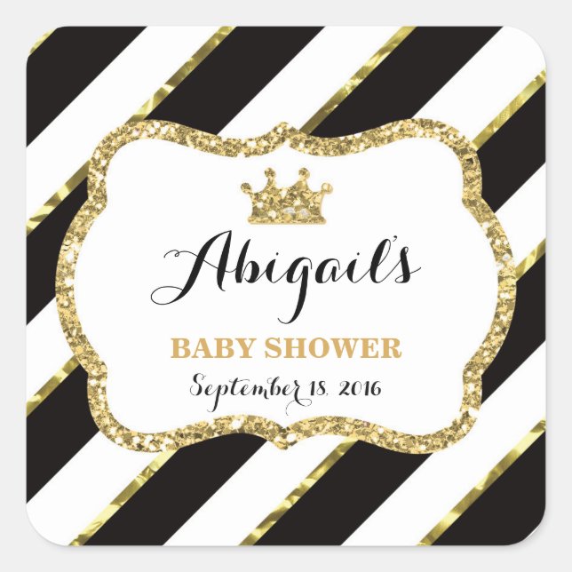 Pegatina Cuadrada Pequeña Princesa Pegatina, negra, falsa Purpurina (Anverso)