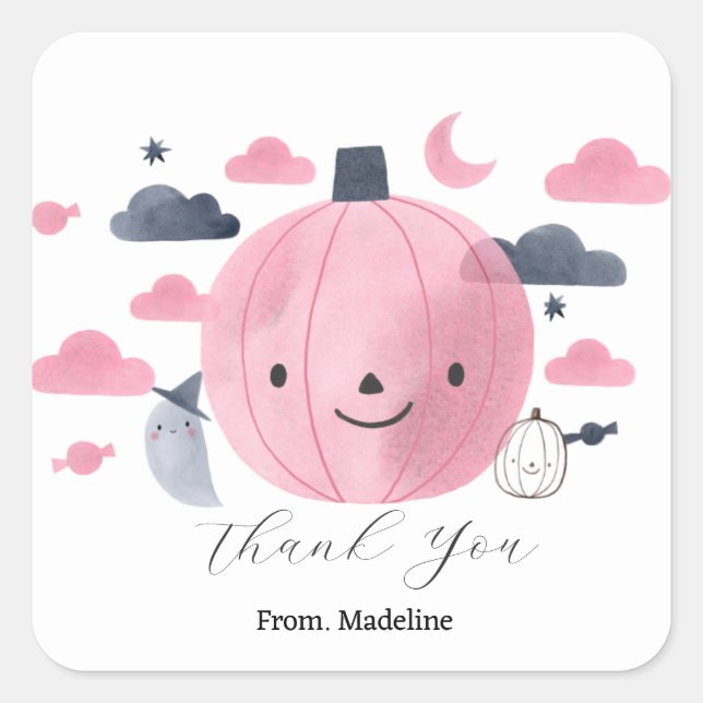 Pegatina Cuadrada pequeñas invitaciones de cumpleaños de pumkin rosa (Anverso)